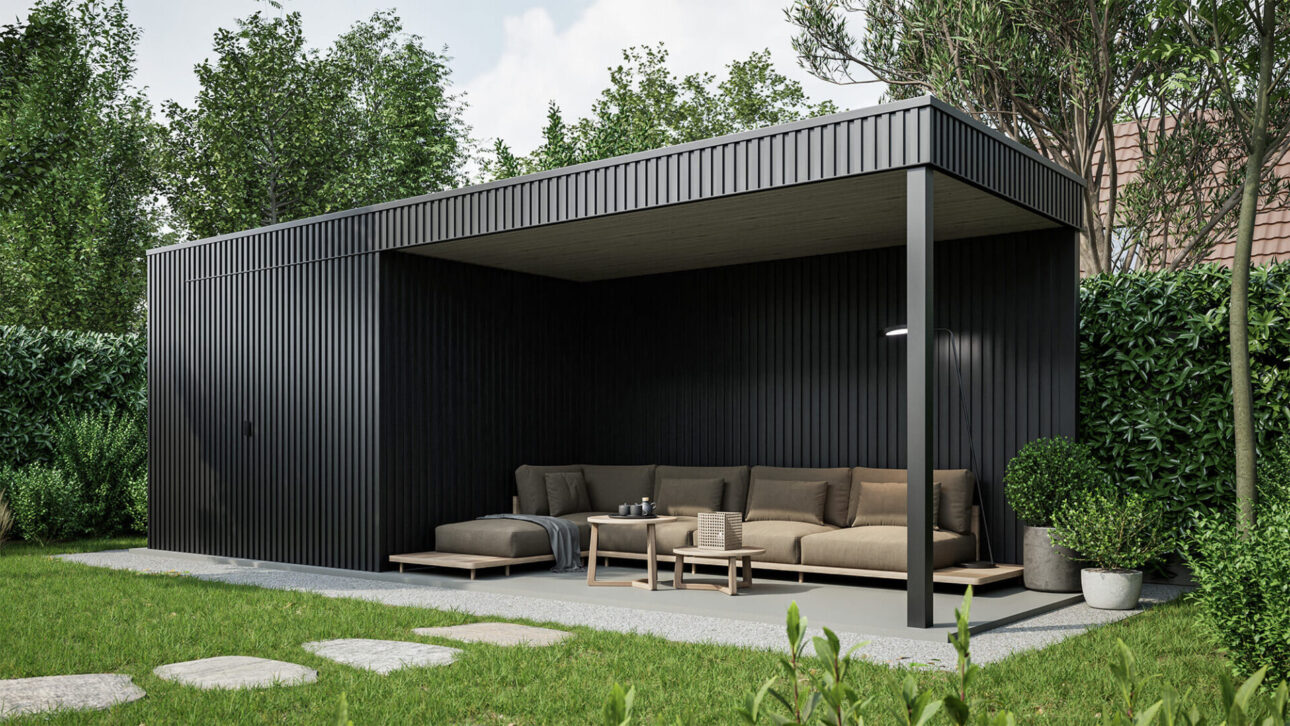 Garden shed aluminium cladding after